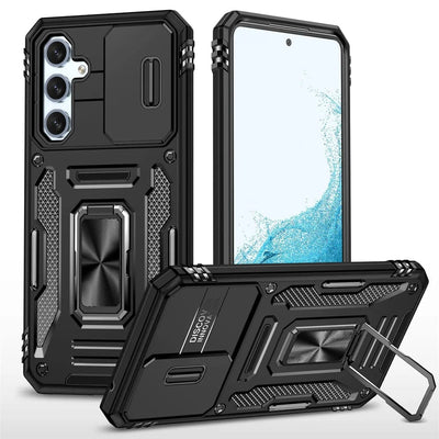 Magnetic Case With Kickstand & Camera Cover For Samsung A Series Galaxy A12 / Black CM20221010-B-05-Samsung A12-Black